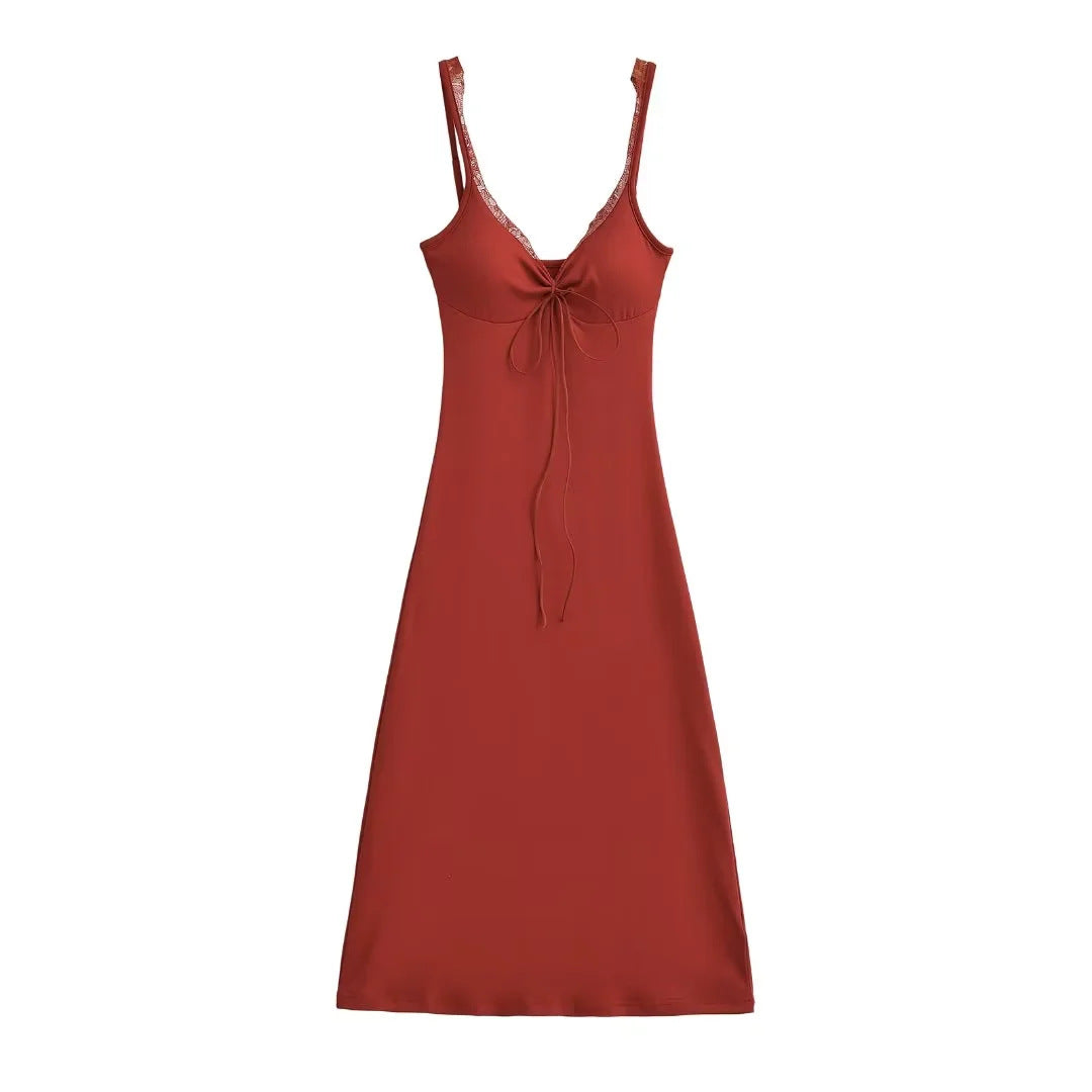 Long dress with bra pads lace trim and straps - BsBuy