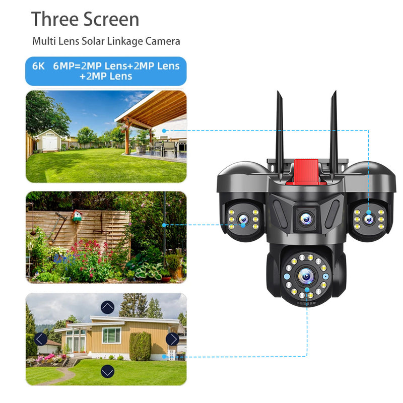 6MP Triple Lens Triple View Security Camera Wireless WiFi Outdoor HD Surveillance Camera for Home Remote Monitoring - BsBuy