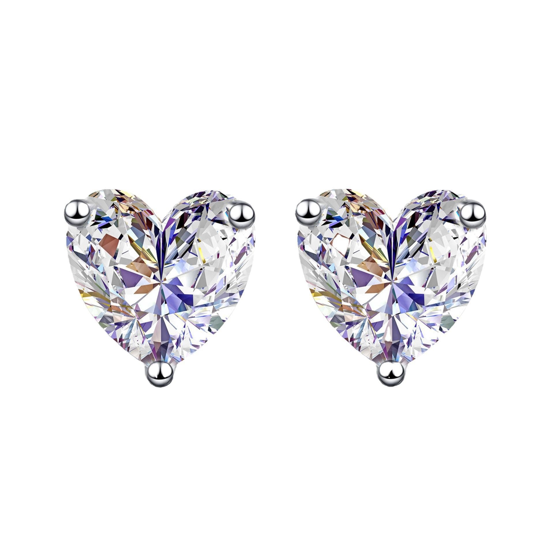 BsBuy S925 Sterling Silver Heart Earrings | High-Carbon Stone or Moissanite | 0.5ct & 1ct