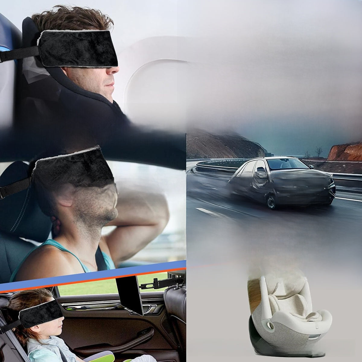 Decompression Headband – Soft Velvet Pressure Relief Eye Mask & Travel Headband | Black & Grey