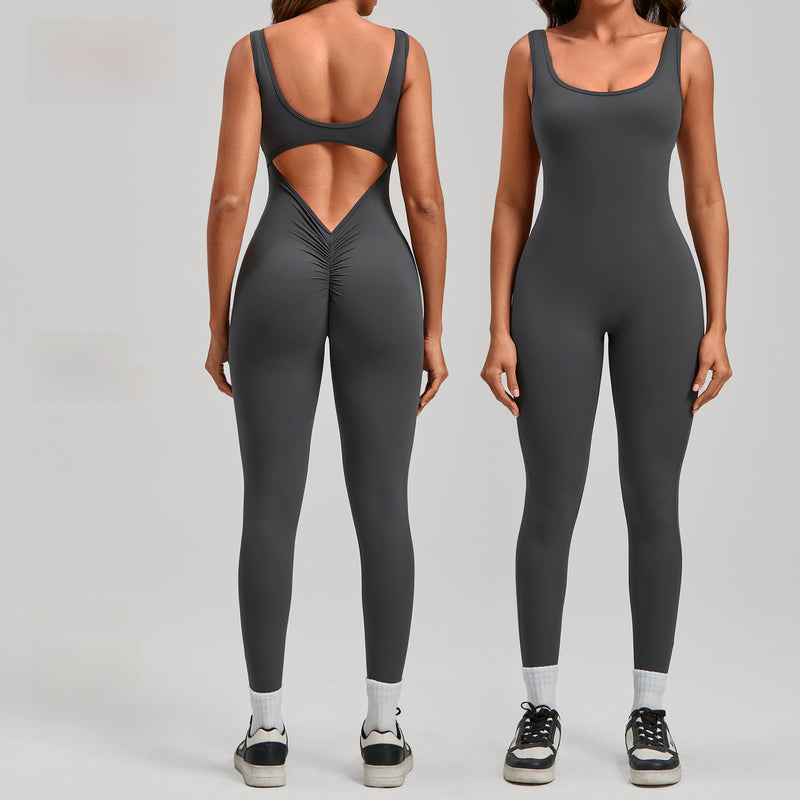 One-Piece Fitness Suit — Backless V-Neck Yoga & Gym Bodysuit - BsBuy