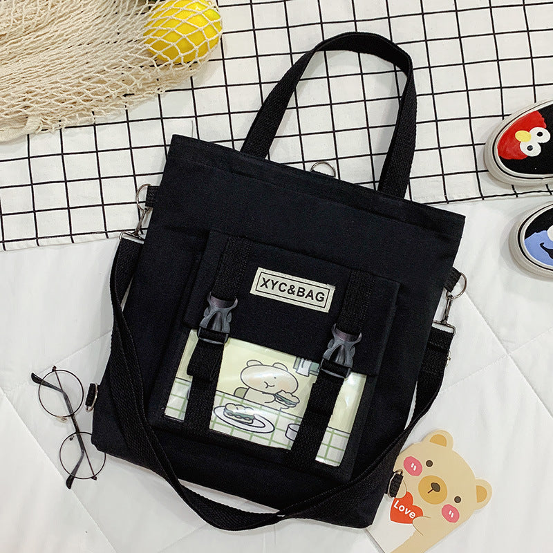 New Canvas Transparent Bag Student Canvas Bag Female Messenger Printed Canvas Bag Shoulder Bag Messenger Bag - BsBuy