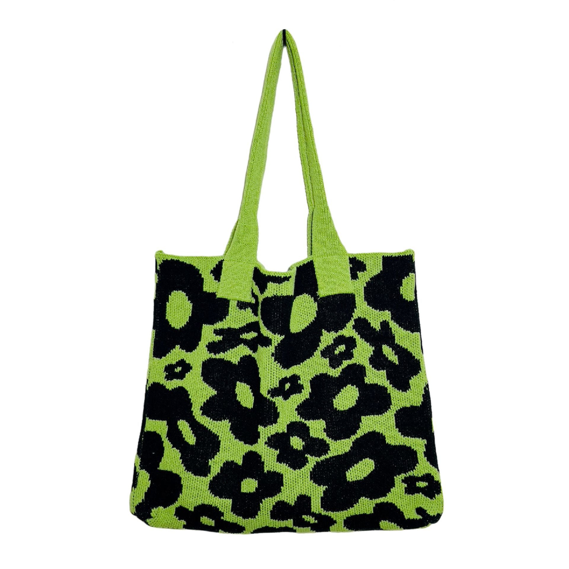 New Flower Bag Knitted Bag Large Capacity Tote Bag Student Shoulder Bag Woolen Bag Trendy Girl - BsBuy