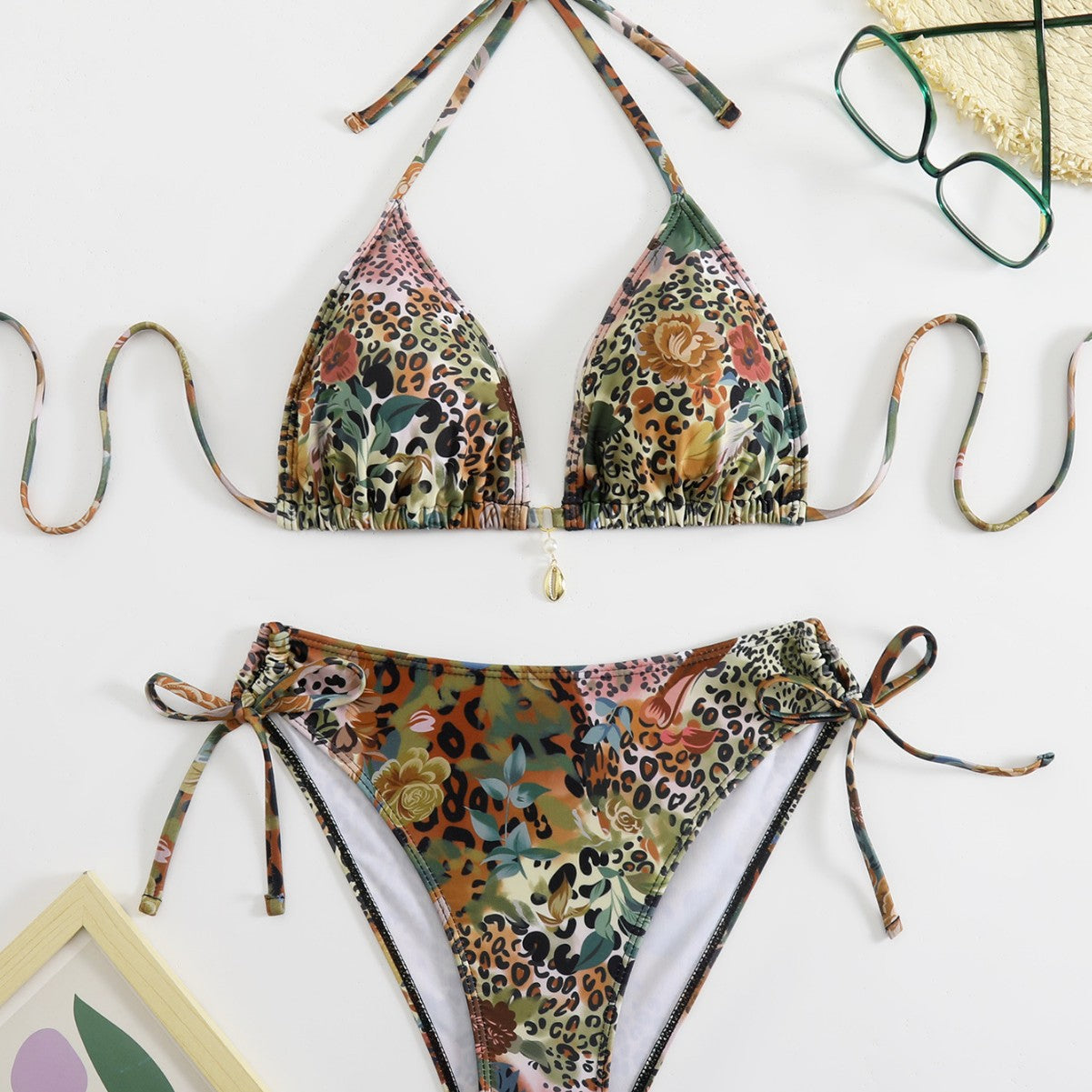 Double tie bikini split swimsuit - BsBuy