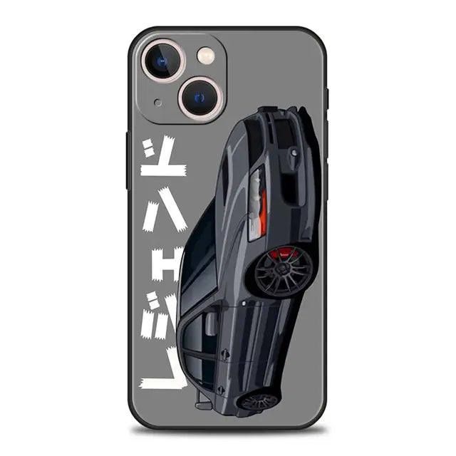 Luxury Phone Case For iPhone 11 12 13 15 14 Pro Max X XR XS 7 8 Plus SE 2020 Black Soft Cover Funda JDM Tokyo Drift Sports Car - BsBuy