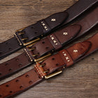 Retro Genuine Leather Belt – Top-Layer Cowhide with Copper Pin Buckle | Black, Brown & Khaki | 105–125cm - BsBuy