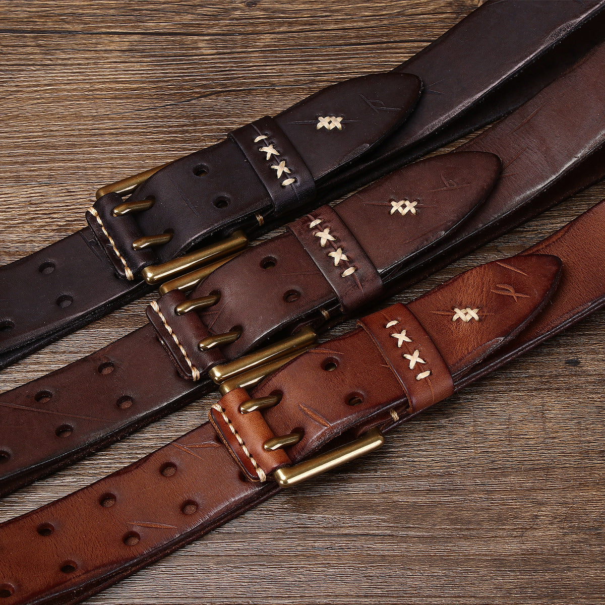 Retro Genuine Leather Belt – Top-Layer Cowhide with Copper Pin Buckle | Black, Brown & Khaki | 105–125cm - BsBuy