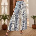 Womens Retro Floral Print Wide Leg Pants with Tie Waist