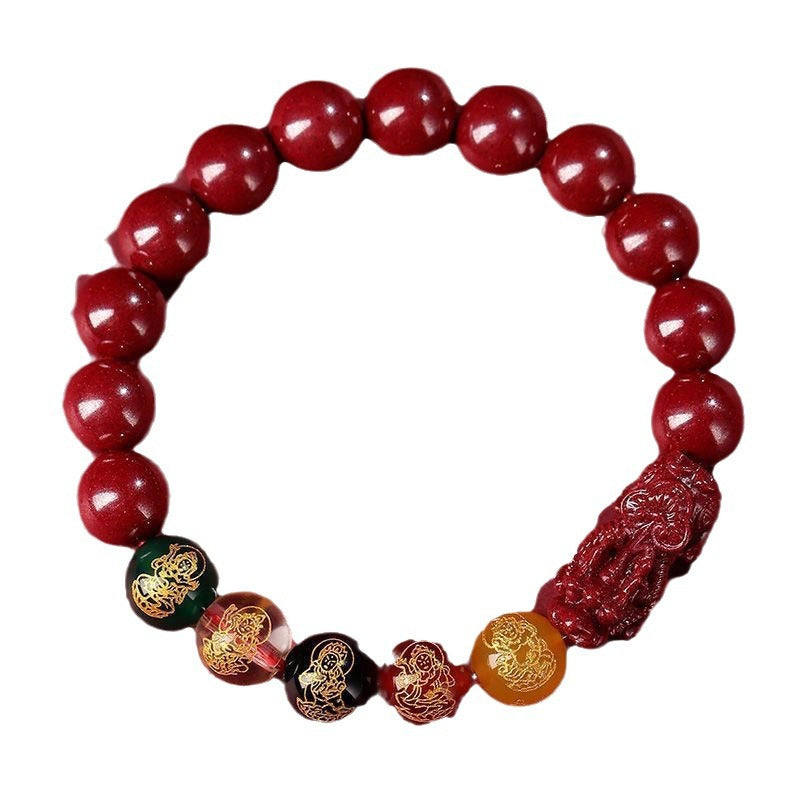 Five-Way Fortune God Cinnabar Bracelet with Beads - BsBuy