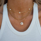 Natural Pearl Necklace Stainless Steel Layered Chain Heart Clasp Shell Pendant