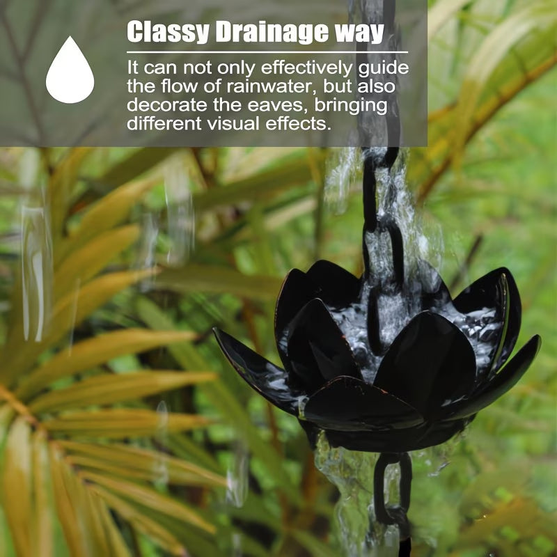 Metal Lotus Rain Chain for Gutters, 8.5ft Decorative Downspout Extension, Garden Outdoor Water Feature, Rust Resistant - BsBuy