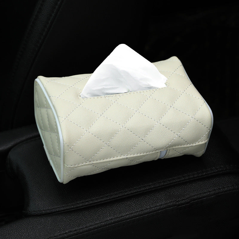 Luxury Leather Car Hanging Tissue Box – Stylish Car Organiser - Beige