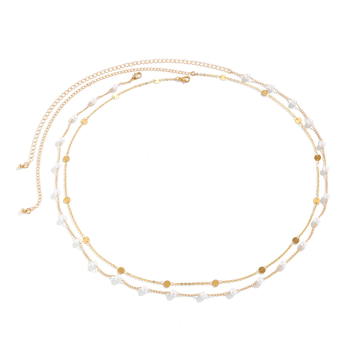 Luxe Double-Layered Waist Chain — Pearl & Geometric Sequin Body Jewellery - BsBuy