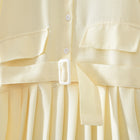 Simple Long Sleeve White Collar Pleated Dress with Belt for Girls ndashA-Line Dress - BsBuy