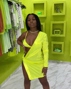 One-Shoulder Bra Mini Dress — Asymmetric Long Sleeve | Night Club & Party Wear | Black, White & Yellow - BsBuy