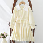 Simple Long Sleeve White Collar Pleated Dress with Belt for Girls ndashA-Line Dress - BsBuy