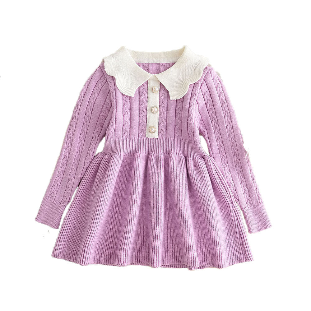 Fashionable Solid Color Long Sleeve Princess Dress Casual Winter Wear - BsBuy