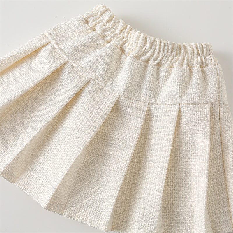 Girl's Chic Style Set Spring Autumn New Baby Girl Fashionable Long Sleeve Jacket Pleated Skirt Two-Piece Set - BsBuy