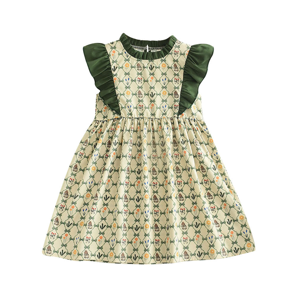 Girls' Summer New Style Dress with Ruffle Print Sleeveless Dress Cross-border Girl Dress Sweet Princess Dress Drop Shipping - BsBuy