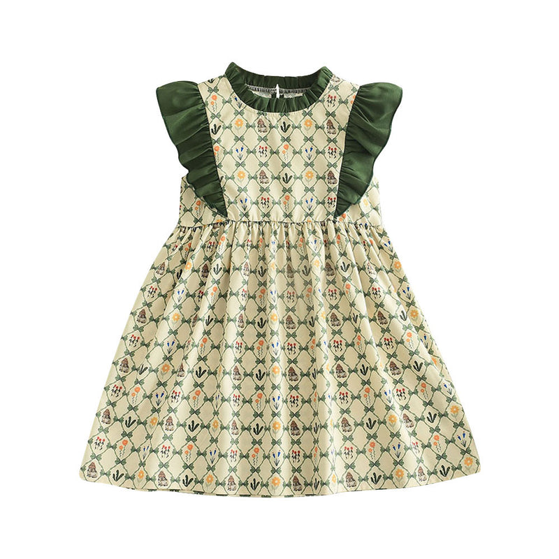 Girls' Summer New Style Dress with Ruffle Print Sleeveless Dress Cross-border Girl Dress Sweet Princess Dress Drop Shipping - BsBuy