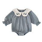 Cute  Baby Girl Long Sleeve Romper with Embroidered Collar, Spring and Autumn Fashion Princess Outfit - BsBuy