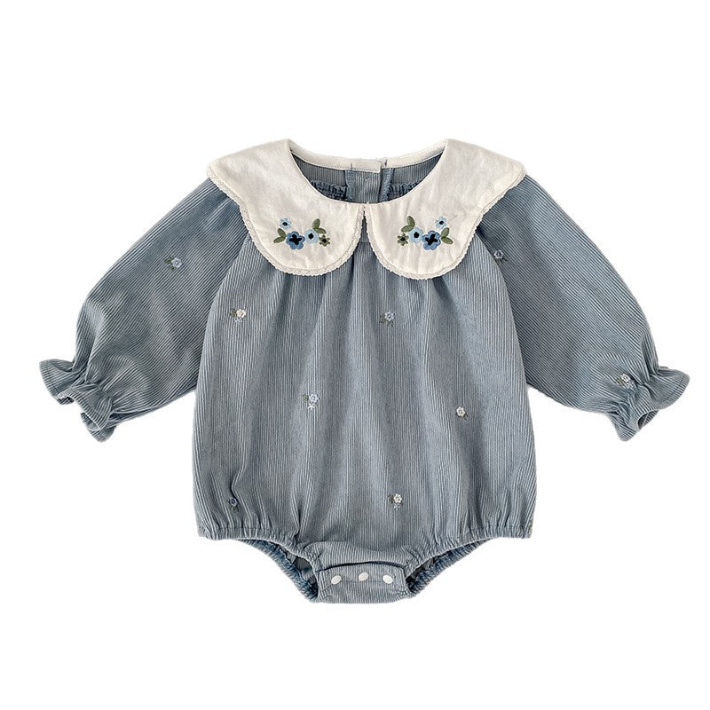 Cute  Baby Girl Long Sleeve Romper with Embroidered Collar, Spring and Autumn Fashion Princess Outfit - BsBuy