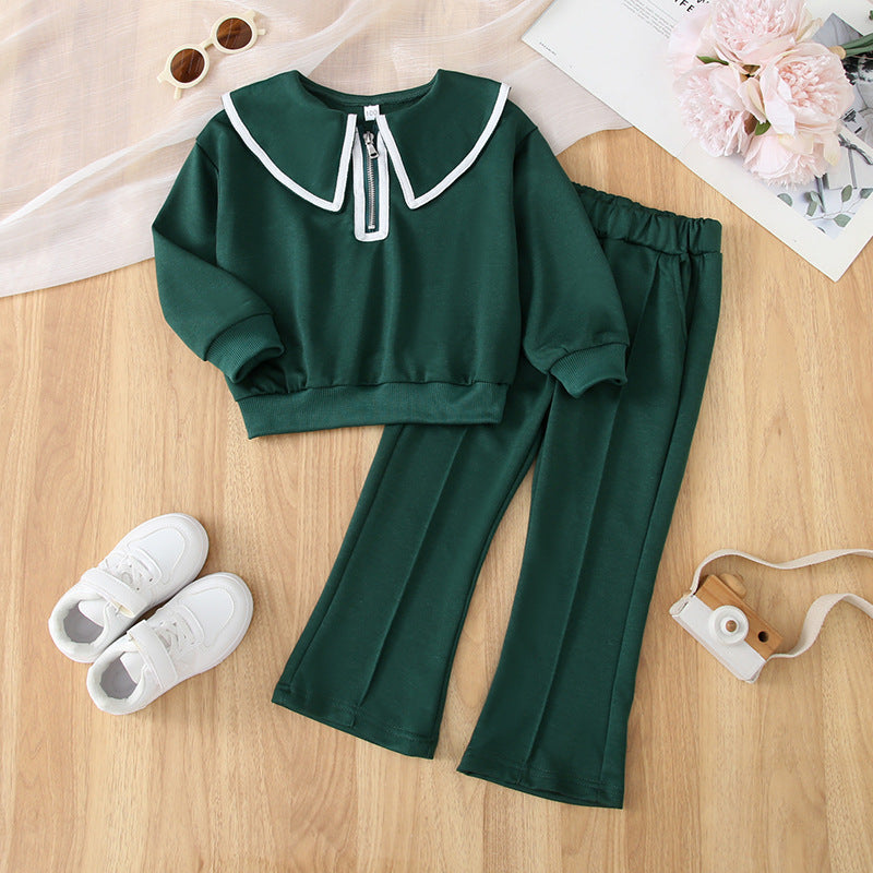 Elegant Casual Two-Piece Set for Little Girls, Fashionable Flared Pants Autumn Outfit - BsBuy
