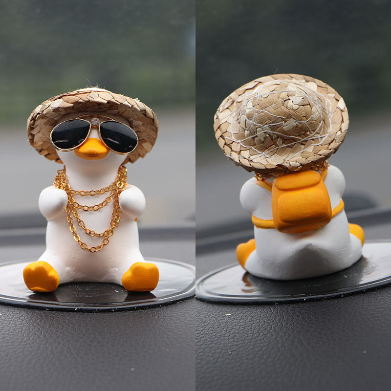 Straw Hat Glasses Duck Car Ornaments Straw Hat Local Tyrant Duck Car Ornaments Creative Straw Hat Swing Duck Car Pendant - BsBuy