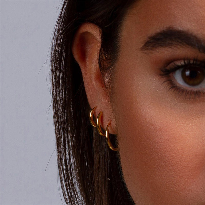 Stainless Steel Circle Earrings Set — 3 Pairs | Gold & Steel Hoop Earrings for Women - BsBuy