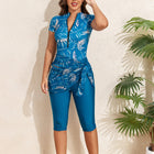 Leaf print zipper three piece swimsuit set - BsBuy