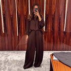 Women's Solid Colour V-Neck Lace-Up Top & Loose Trousers Set | Relaxed Fit | S–XXL