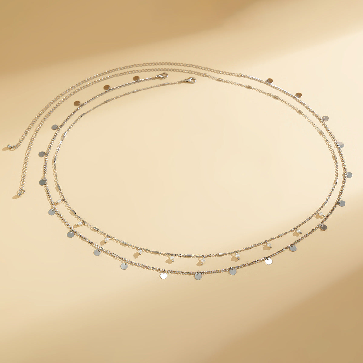 Luxe Double-Layered Waist Chain — Pearl & Geometric Sequin Body Jewellery - BsBuy
