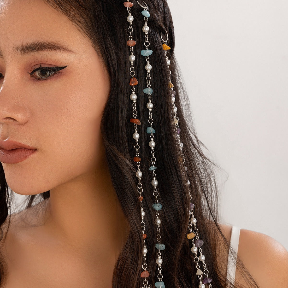 Colourful Gravel Braided Hair Accessory — Tassel Headpiece with Silver Alloy & Wax Cord - BsBuy