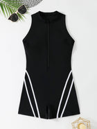 Swimsuit Women One-Piece Zipper Square Leg Fashion Sport Beach Swimwear - BsBuy