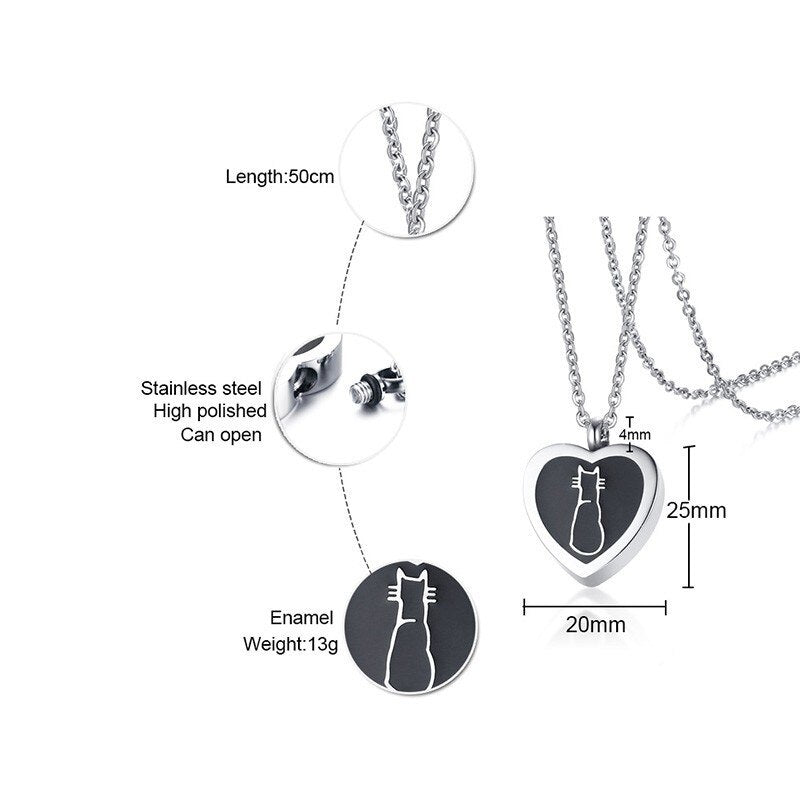 Vnox Cute Cat Openable Heart Pendant for Women Men Necklace Stainless Steel Urn Memorial Pet Cremation Ashes Keepsake Jewelry - BsBuy