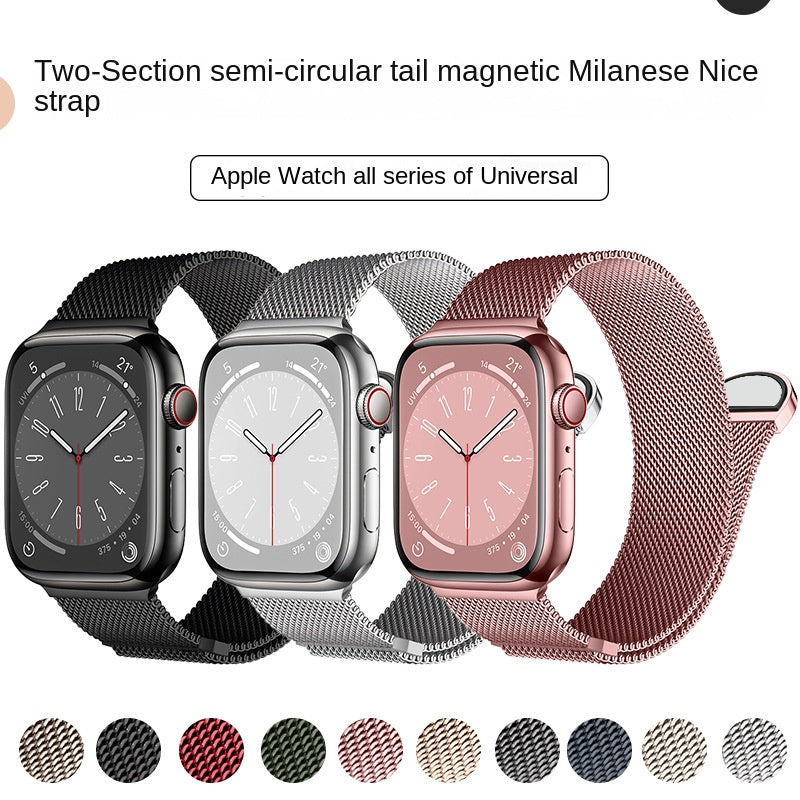 Compatible with Apple Watch, Two-Section Half-Circle Magnetic Milanese Steel Band for iWatch 11, Apple Watch Strap - BsBuy