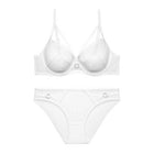 Lace Steel Ring Minimiser Bra Set — Anti-Sagging, Gathering & Lift | 3/4 Cup | White, Black, Red & Green - BsBuy