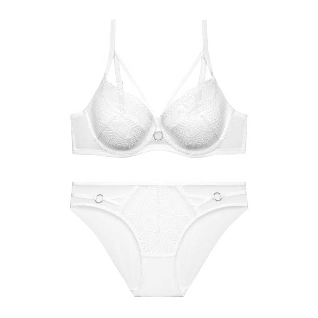 Lace Steel Ring Minimiser Bra Set — Anti-Sagging, Gathering & Lift | 3/4 Cup | White, Black, Red & Green - BsBuy