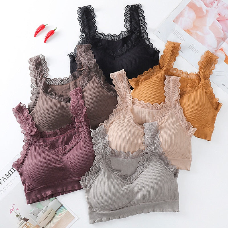 Women's Lace Sports Bra — Cotton Yoga & Fitness Crop Top | One Size - BsBuy