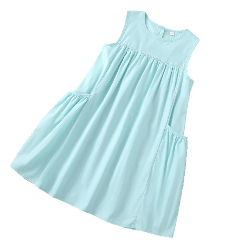 Fresh Mint Color Sleeveless Cotton Cool-Feeling A-Line Princess Dress - BsBuy