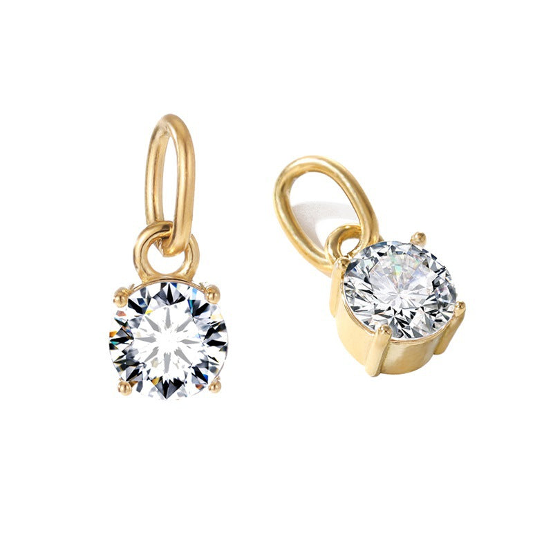 Birthstone Zircon Necklace Pendant — Stainless Steel Round Charm | 12 Months | Gold & Steel - BsBuy