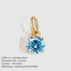 Birthstone Zircon Necklace Pendant — Stainless Steel Round Charm | 12 Months | Gold & Steel - BsBuy