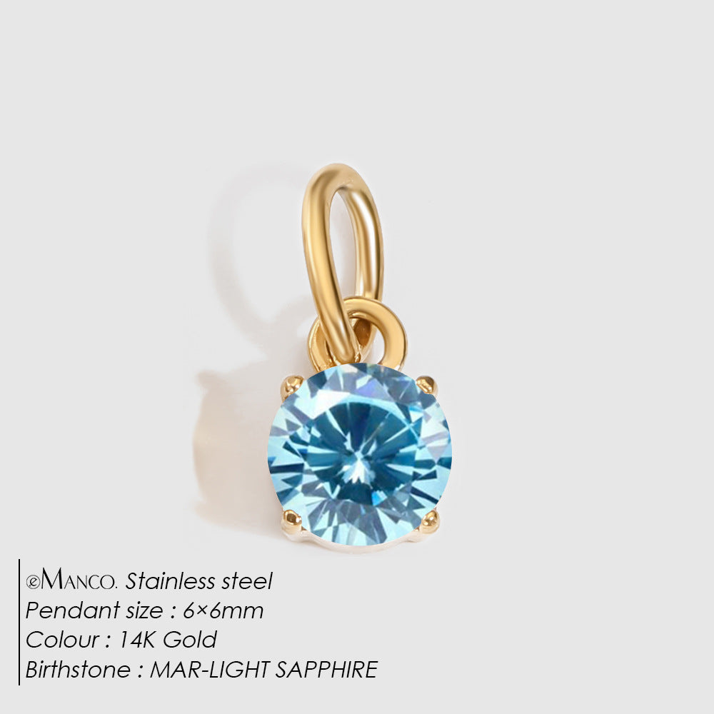 Birthstone Zircon Necklace Pendant — Stainless Steel Round Charm | 12 Months | Gold & Steel - BsBuy