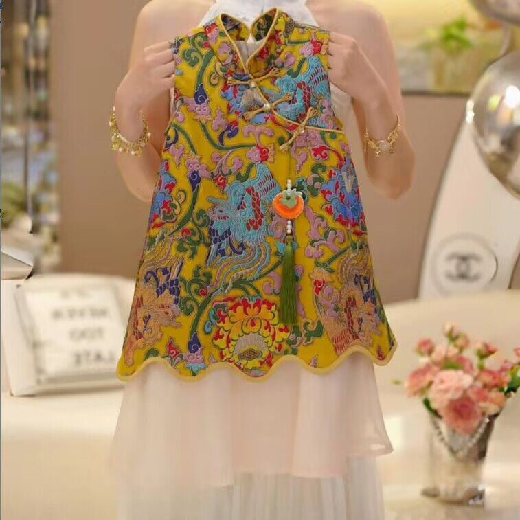 Girls' New  Dress Summer  New National Fashion Improved Cheongsam Dress Children's Stylish Princess Dress Foreign Trade - BsBuy