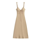 Long dress with bra pads lace trim and straps - BsBuy