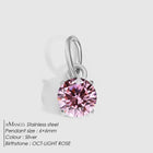Birthstone Zircon Necklace Pendant — Stainless Steel Round Charm | 12 Months | Gold & Steel - BsBuy