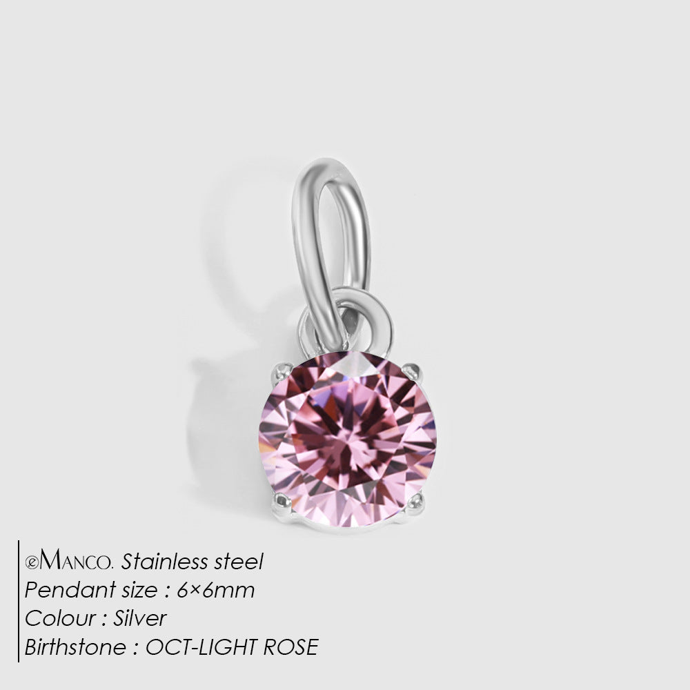 Birthstone Zircon Necklace Pendant — Stainless Steel Round Charm | 12 Months | Gold & Steel - BsBuy