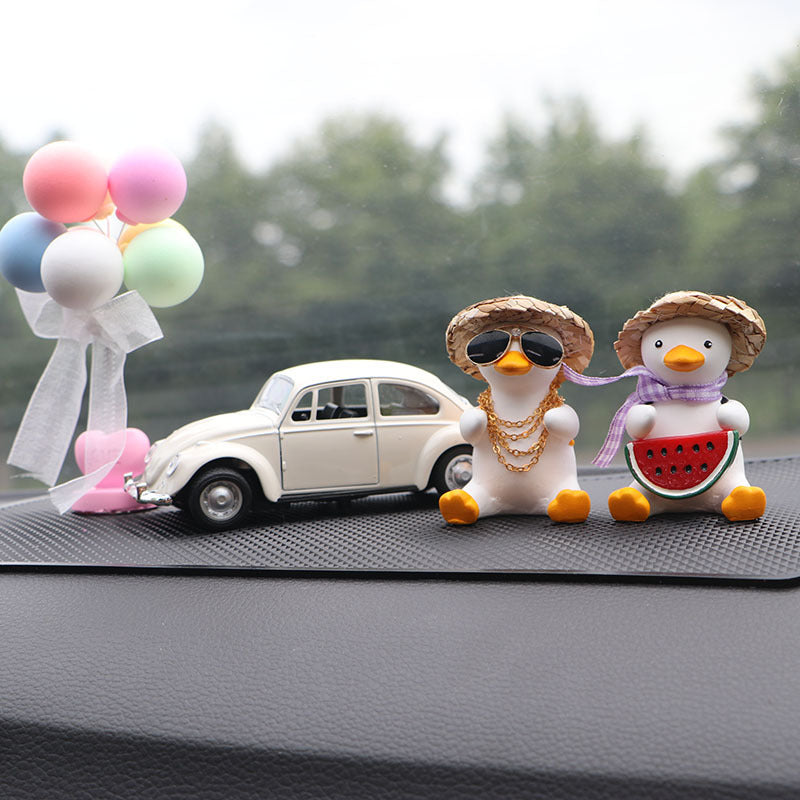 Straw Hat Glasses Duck Car Ornaments Straw Hat Local Tyrant Duck Car Ornaments Creative Straw Hat Swing Duck Car Pendant - BsBuy