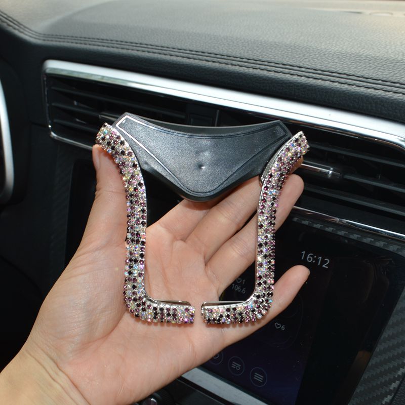 Universal Car Phone Holder with Bing Crystal Rhinestone Car Air Vent Mount Clip Cell Phone Holder for iPhone Samsung Car Holder - purple