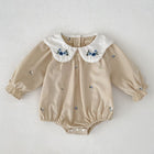 Cute  Baby Girl Long Sleeve Romper with Embroidered Collar, Spring and Autumn Fashion Princess Outfit - BsBuy